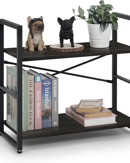 CAPHAUS 2 Tier Small Bookshelf, 24 Inch Width Free Standing Shelf, Bookcase Shelf Storage Organizer, Industrial Book Shelves for Home Office, Living Room, Black Shelves & Metal Frame