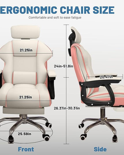 Executive Computer Chair Home Office Desk Chair,Adjustable Angle, Ergonomic Adjustable Height PU Leather Chairs with Cushions Armrest for Long Time Seating-High Office Chair with Footrest