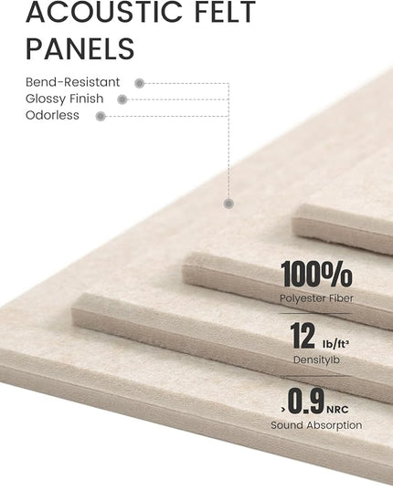Large Felt Bulletin Board 48" x 36", 12-Pack 4-Compartment Wall Organizer, Cork Board Alternative with 70 Removable Adhesive Tabs, Modular Felt Panels for Home Office, Classroom and Study-Oatmeal