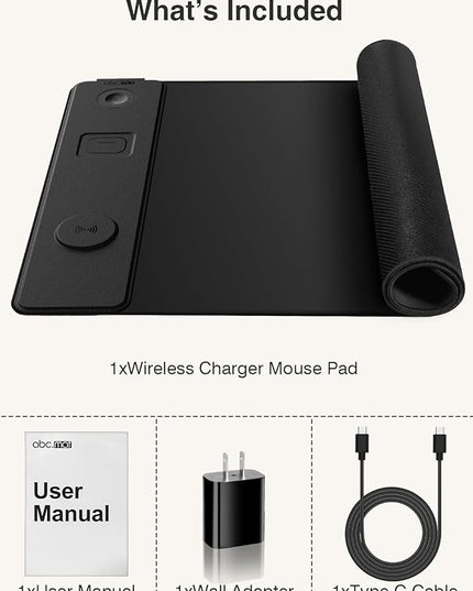 4-in-1 Mouse Pad with Magnetic Wireless Charging, 31.5"x15.8" Large Desk Mat for Laptop/Keyboard, Waterproof Smooth Surface, Non-Slip Base, with Adapter