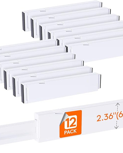 Lifewit 12 Pack Kitchen Drawer Dividers 2.36" High, 11"-17" Adjustable Drawer Organizer for Utensils/Clothes/Makeup, Plastic Expandable Separators in Dresser/Bedroom/Bathroom/Office Storage