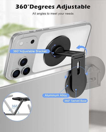 CloudValley Magnetic Phone Laptop Holder Mount, Foldable Hidden Portable Stand for iPhone 17/16/15/14/13 & All Phone, Clamp for Monitor Side, Compatible with Laptop, Desktop, Tesla Model 3/ Y, Black