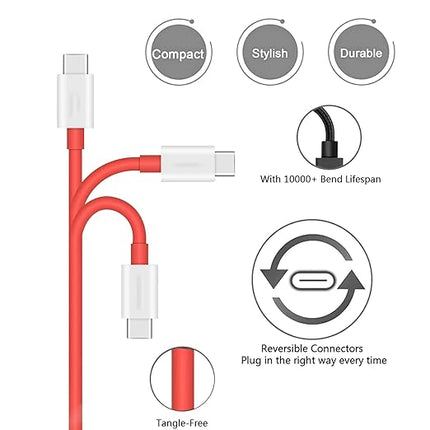 Replacement USB Type C Fast Wall Charger Charging Cable Cord for OnePlus 10 PRO 8 N10 8T 7 7T PRO 6T 5T 3 3t 5 Nord N100 Nord N200 Nord 2 Phone,OnePlus Buds Z Buds Z2 Buds Pro Earbuds (Red)