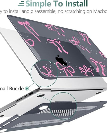 DONGKE Case for M5 MacBook Pro 14 inch 2025 2024-2021 M4 M3 M2 M1, Plastic Hard Shell Cover Compatible with A3434 A3112 A3401 A3185 A2992 A2779 A2442, Retina XDR Display & Touch ID, Bows & Stars