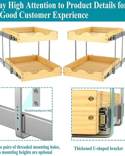 OCG 2 Tier Pull Out Drawers For Cabinets, Double Tier Slide out Wood Cabinet Organizer, Pull Out Shelves for Base Cabinet Organization in Kitchen, Pantry, Bathroom