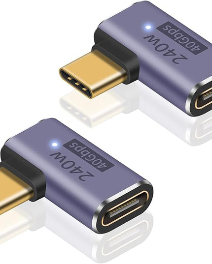 Poyiccot USB C Right Angle Adapter PD 240W for Thunderbolt 4/3, Right Angle 90 Degree USB C Male to Female Extender USB 4.0 L Shape Connector with 8K@60Hz Video for iPad, MacBook, 2-Pack