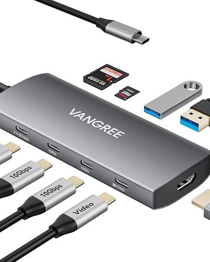 USB C Video Output Hub, 3 USB-C & 2 USB-A 3.2 10Gbps Ports, 4K@60Hz HDMI, 100W PD, SD/TF, USBC Splitter Dual Monitor Adapter for MacBook Pro/Air, iMac, iPad Pro, XPS, Surface, Galaxy S22,Samsung DEX