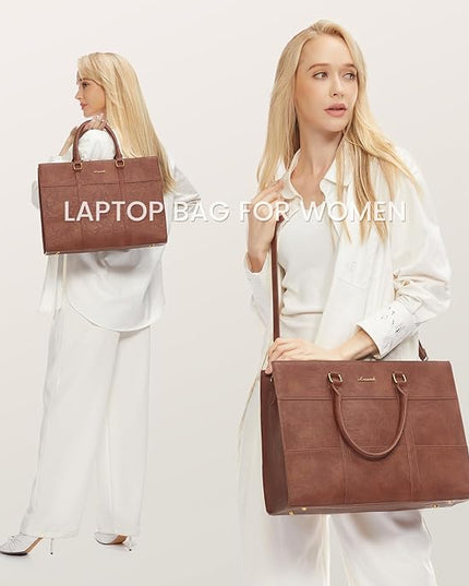 LOVEVOOK Laptop Bag for Women, 15.6 Inch Laptop Tote Bag, Vintage Leather Work Bags for Women, Waterproof Computer bag with Clutch Purse, Large Capacity Briefcase, Business Office Bag