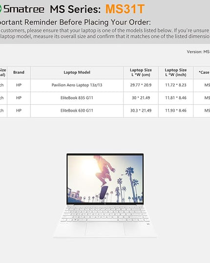 Smatree MS31T Hard EVA Protective Sleeve with Stand Compatible for 13.3 inch HP EliteBook 630/835 G11, for 13.3 inch HP Pavilion Aero 13-bg0087nr/13z-bg000 Laptop Notebook Bag