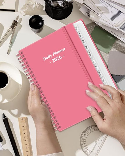 Daily Planner 2026 Full Page Per Day- 2026 Daily & Monthly Planner from January 2026 to December 2026, Day Planner 2026 with 12 Months Tabs, 6.4" x 8,5", Pink