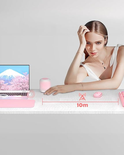 Wireless Keyboard and Mouse,MOFII 104 Round Keys Lovely Full-Size Cute Colorful Keyboard and Mouse with Retro Typewriter for PC/Mac/Laptop/Tablet/Computer/Windows Pink