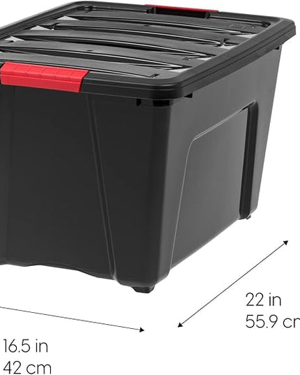 IRIS USA 54 QT Plastic Storage Box with Lid and Latches - 6 Pack - BPA-Free, Garage Organizing Solution, Durable Nestable Stackable Containers, Secure Pull Handle - Black