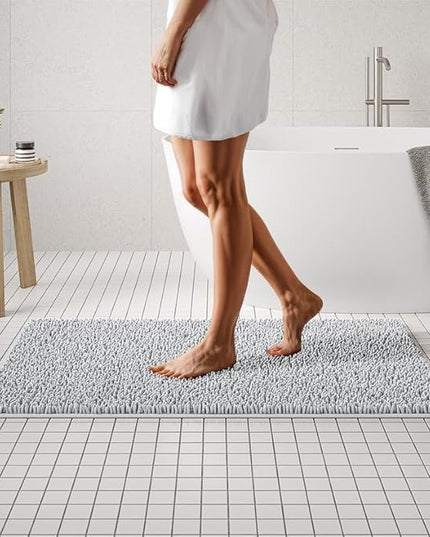 MAYSHINE Plush Shaggy Chenille Bath Mat | Extra Soft, Super Absorbent, Non-Slip Bathroom Rug | Fluffy Microfiber, Area Rug Sets for Bathroom Floor, Kitchen, Living Room | 47"x27" | White