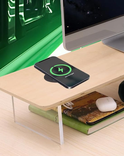 SUIBIAN White Monitor Stand Riser with Wireless Charging 31.5Inch Large, Computer Monitor Stand,Wooden Desktop Organizer Shelf for Office Desk Computer,Laptop,TV (White Oak)