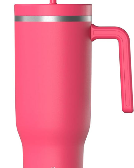 Hydrapeak Voyager 40 Oz Stainless Steel Tumbler with Handle, Insulated Water Bottle With Straw & Lid, Cupholder Friendly Reusable Travel Mug (Hot Pink)