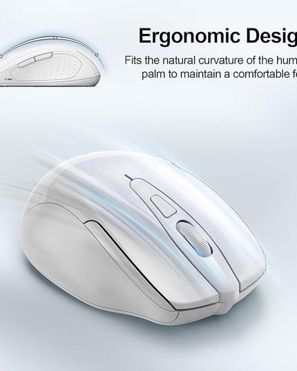 TECKNET Wireless Mouse (2.4G & BT5.0/3.0) Silent 4800 DPI Computer USB A & Bluetooth Mouse 6 Buttons, Wide Compatibility - White