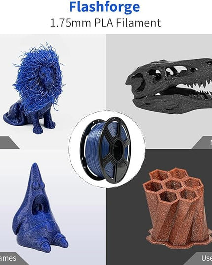 FLASHFORGE PLA Filament 1.75mm Galaxy Blue, 3D Printer Filament with Silver Glitter 1kg (2.2lbs) Spool, Dimensional Accuracy +/- 0.02mm, Shimmering 3D Printing Filament for Unique Finish