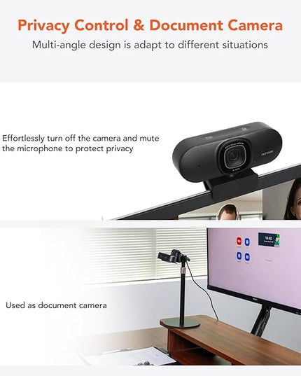 NUROUM V15AF 2K Webcam for PC, 1080P 60fps Autofocus HD Webcam with Dual Noise Cancelling Microphone, 75° FOV&Light Correction, USB Web Camera Plug&Play for Zoom/Teams,Grey