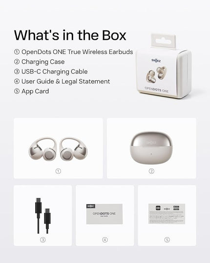 SHOKZ OpenDots ONE-Open-Ear Headphones, Clip-On Earbuds-Wireless Bluetooth Earbuds with Microphone-Secure, Lightweight, Comfort-Premium Dolby Audio-Water Resistant-Fast Charging-Up to 40 hrs Playtime