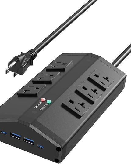 JUNNUJ Heavy Duty Surge Protector Power Strip with 6 Plug 4 USB Ports, 20 Amp 12 Gauge 6 FT Extension Cord with Multiple Outlets. Metal Wall Mount Outlet Extender for Garage Industrial Shop
