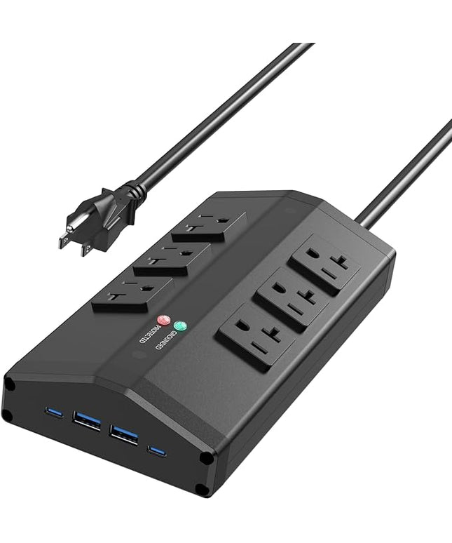 JUNNUJ Heavy Duty Surge Protector Power Strip with 6 Plug 4 USB Ports, 20 Amp 12 Gauge 6 FT Extension Cord with Multiple Outlets. Metal Wall Mount Outlet Extender for Garage Industrial Shop