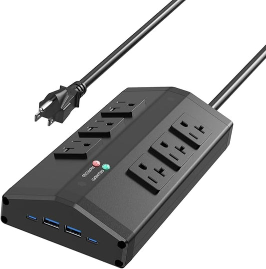 JUNNUJ Heavy Duty Surge Protector Power Strip with 6 Plug 4 USB Ports, 20 Amp 12 Gauge 6 FT Extension Cord with Multiple Outlets. Metal Wall Mount Outlet Extender for Garage Industrial Shop