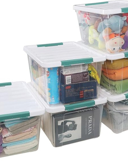 35 Qt Storage Box with Clip Lid, 6 Packs, Clear Plastic Storage Container Bin
