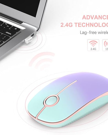 VssoPlor Wireless Mouse, 2.4G Slim Portable Computer Laptop Mouse with Nano Receiver Quiet Silent Optical Mice for Notebook, PC, Laptop, Computer-Mint Green to Purple
