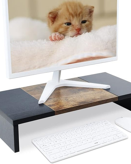 TEAMIX 20 inch Monitor Riser, Sturdy Wood Desktop Riser for TV/PC/Laptop/Printer, TV Riser Stand Computer Shelf with Storage for Home Office