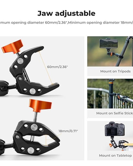 K&F CONCEPT Double Super Clamp Camera Mount with 1/4" Threads Metal Clamp for Chair, Pole, Tripod, Desk, Flag, Umbrella, Motorcycle Mount