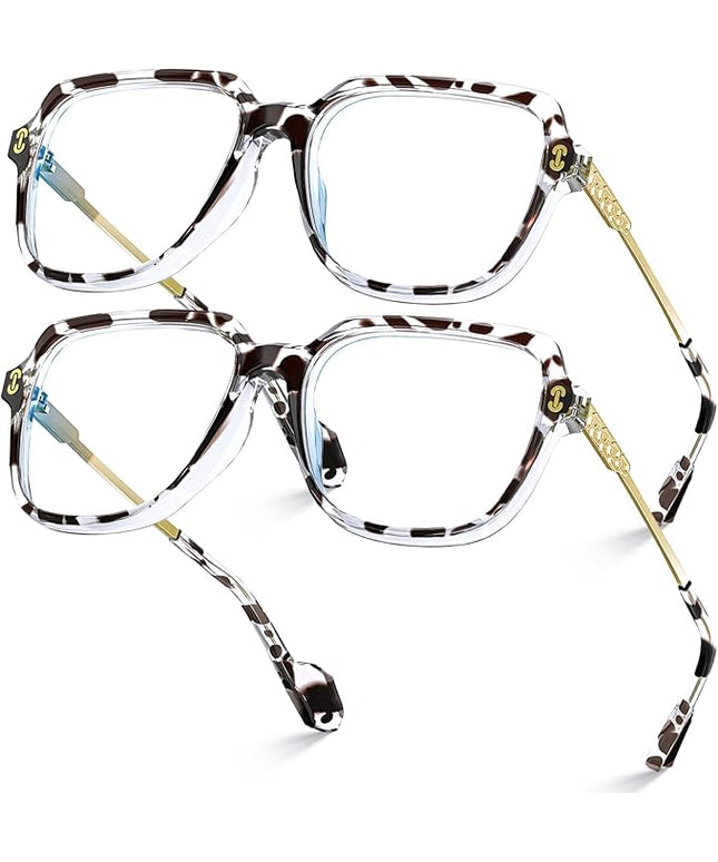 VISOONE 2 Pack Oversized Blue Light Blocking Glasses with Chic Square TR90 Frame and Metal Temple for Women Men REMY