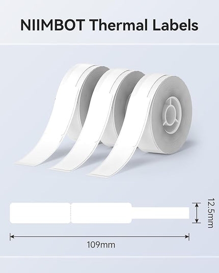 NIIMBOT White Cable Label Maker Tape for D11/D110/D101 Label Maker, 12.5 x 109 mm (0.49'' x 4.29''), 3 Rolls, Thermal Label for Home Office Labeling Tape Replacement
