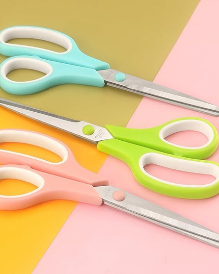 Scissors 8.5 Inch scissors all purpose Bulk Set of 3, Scissors for Office Home School Craft Supplies, Soft Comfort-Grip Right/Left Hand, Viridian, Vivid Green, Pink