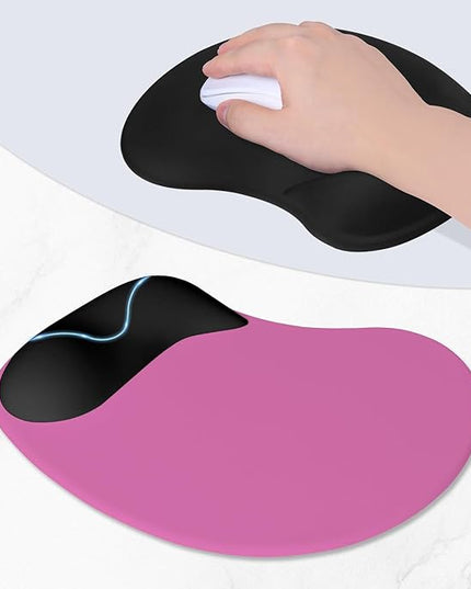 ITNRSIIET Ergonomic Mouse Pad, Cushioned Gel Wrist Rest, Non-Slip Base, Smooth Surface, Cute Multi-Color, 9.5 x 8.2 in, Black-Pink Contrast