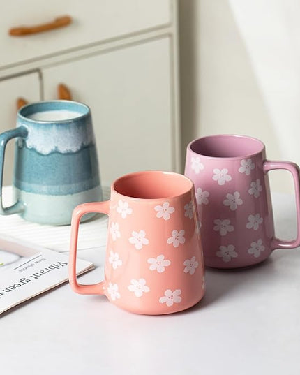 HYTYSKAR 24 OZ Extra Large Ceramic Coffee Mug, Jumbo Coffee Mugs, Big Tea Cups with a Large Handle for Office and Home, Microwave and Dishwasher Safe (24 OZ Pink)