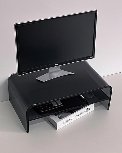 Clear Acrylic 2-Tier Monitor Stand & Desk Organizer - 16"x9.4"x5.5 H Home Office Riser with Keyboard Storage, Fits PC, Laptop, iMac, Printer, TV & Multi-Media Devices (Transparent grey)