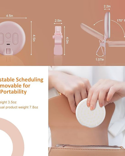 60 LED Ring Light, Rechargeable Selfie With Front & Back Clip, 2500-6500K Portable Phone, Adjustable 3 Modes for iPhone, iPad, Tablet, Laptop, CRI97+, 90 Grams (Pink)