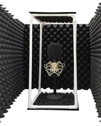 TroyStudio Large Microphone Isolation Shield, Foldable Vocal Booth Reflection Filter, 2 Inches Thick Acoustic Foam Panel Music Sing Podcast Recording Studio Adjustable Sound Box for Desk & Laptop