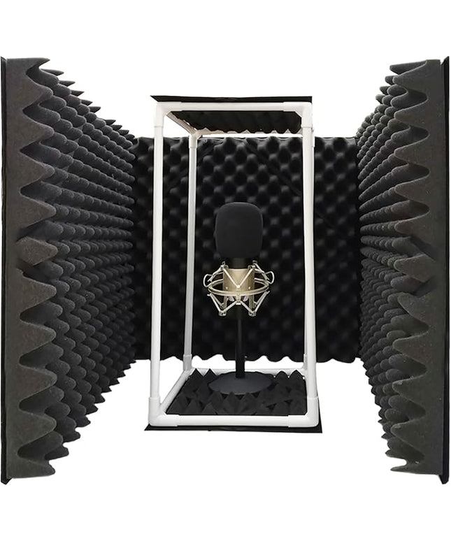 TroyStudio Large Microphone Isolation Shield, Foldable Vocal Booth Reflection Filter, 2 Inches Thick Acoustic Foam Panel Music Sing Podcast Recording Studio Adjustable Sound Box for Desk & Laptop