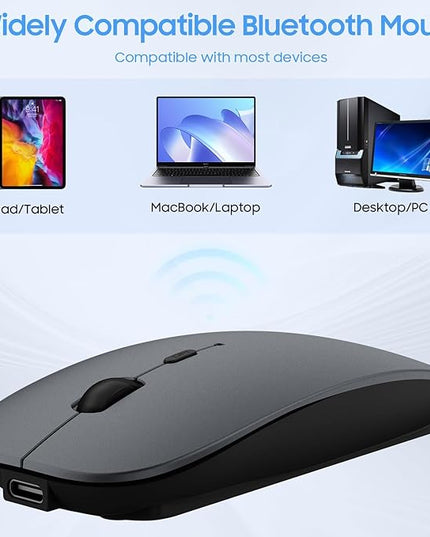 SUNGI Bluetooth Mouse,Wireless Slim Silent Mouse Jiggler Rechargable Mouse for iPad/MacBook/Tablet/PC/iPhone/Cellphone,Gray