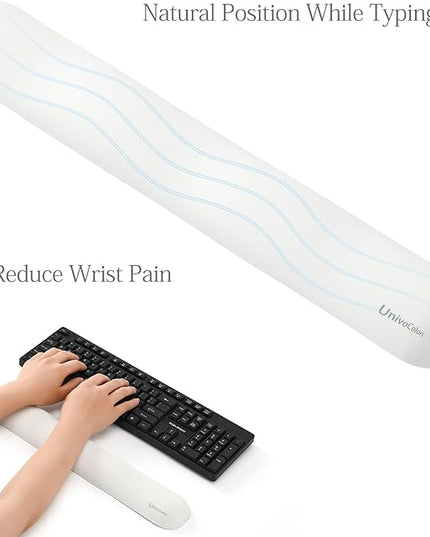 UnivoColors Design-Wave Keyboard Wrist Rest, Artificial Sheepskin+Memory Foam+Ergonomic+Anti-Slip Gel, Resilience Support During Work and Gaming,Keyboard Accessory,White