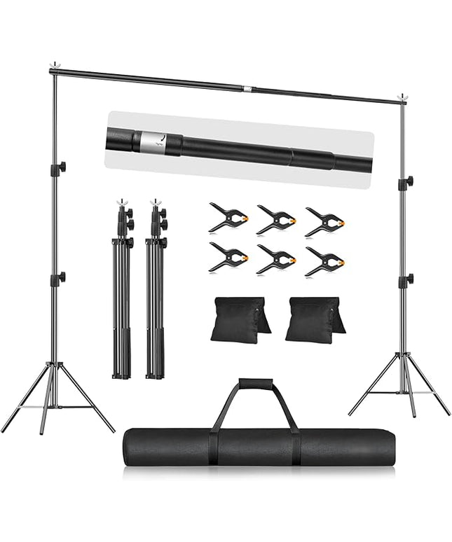EMART 10x7.9FT Backdrop Stand, Photo Video Studio Adjustable&Lockable Heavy Duty Background Support System Kit with 6 Backdrop Clamps, 2 Sandbag and Carry Bag for Photography, Parties, Wedding, Video