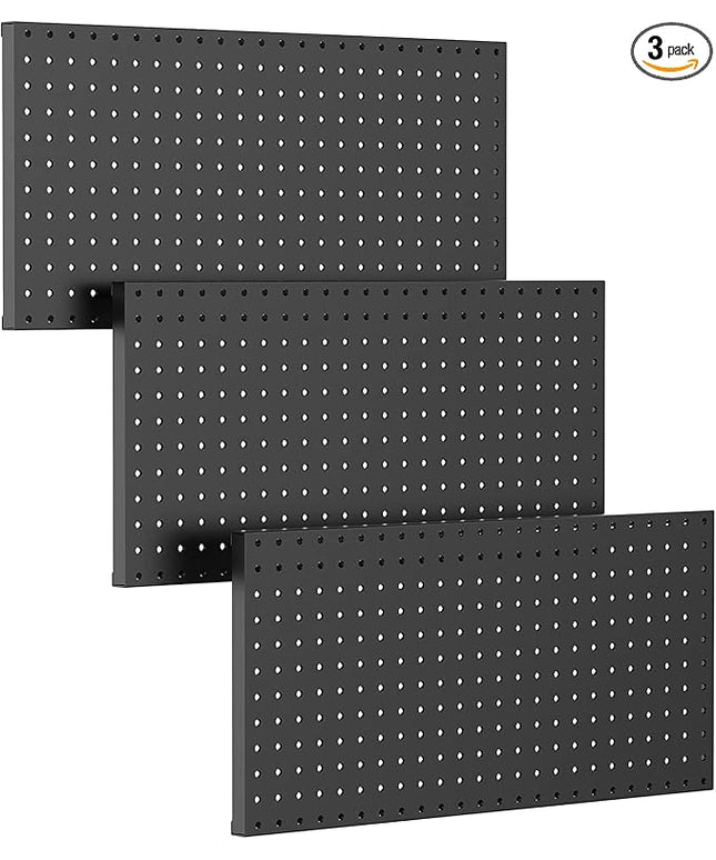 TORACK 3 PCS Metal Pegboard Panels for Wall Garage Utility Tools Storage Pegboard for Workbench, Shop, Modular Peg Board Tool Organizer Boards(Pack of 3, Black)