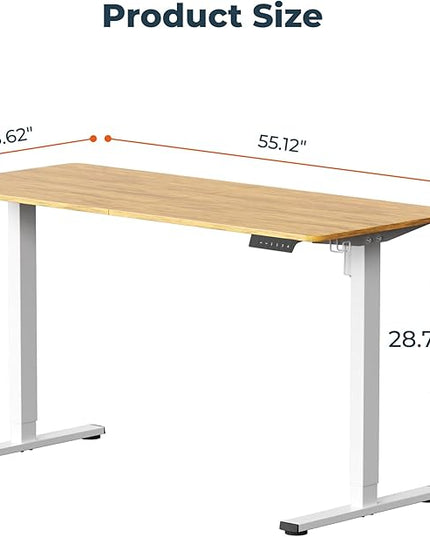 Adjustable Stand Up Desk with Memory Preset,Electric Standing Desk 55x 24 Inch Home Office Desk Computer Workstation Sit Stand Desk, Splice Maple Top + White Frame