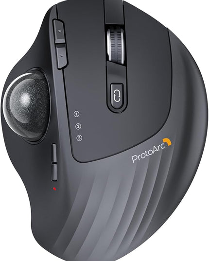 ProtoArc Wireless Trackball Mouse, EM01 NL Ergonomic Bluetooth Rollerball Thumb Rechargeable Computer Laptop Mouse, Adjustable Angle & 3 Device Connection for PC, Mac, Windows-Gray Ball