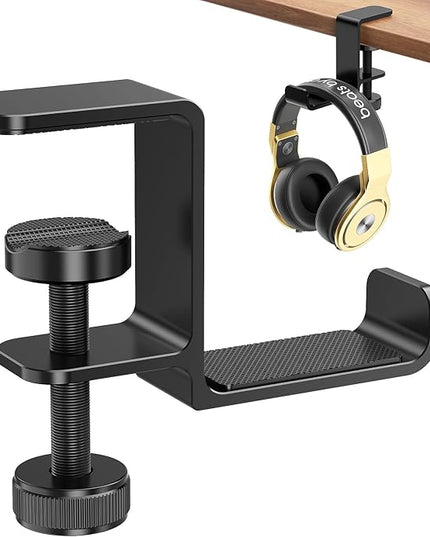 Yocice Headphone Hanger Holder Stand-Under Desk Headphone Hanger， Headset Hook Holder Space-Saving Aluminum Stand with Universal Fit for Gaming PC Accessories (Black-1PCS)