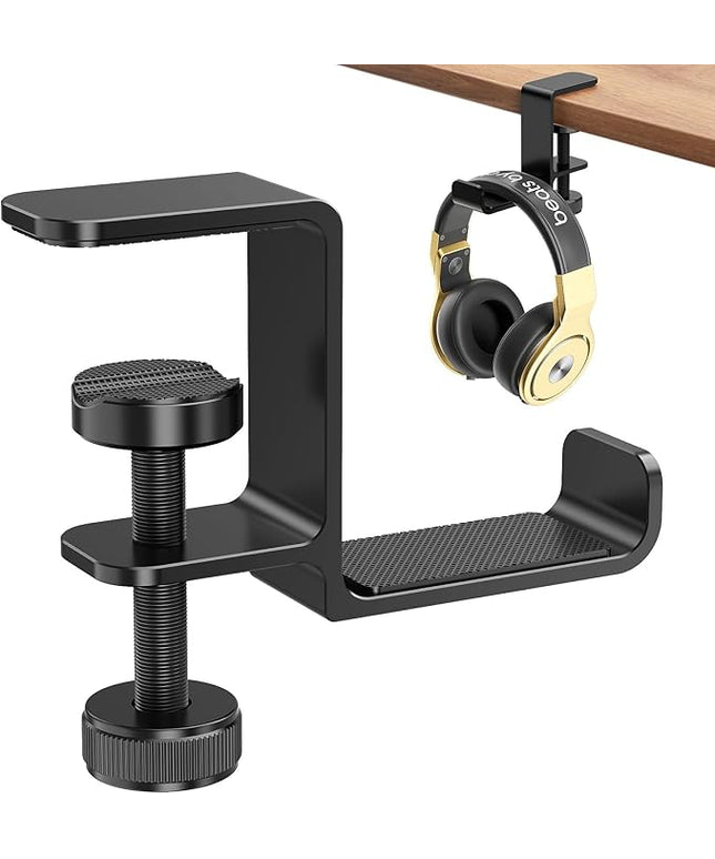 Yocice Headphone Hanger Holder Stand-Under Desk Headphone Hanger， Headset Hook Holder Space-Saving Aluminum Stand with Universal Fit for Gaming PC Accessories (Black-1PCS)