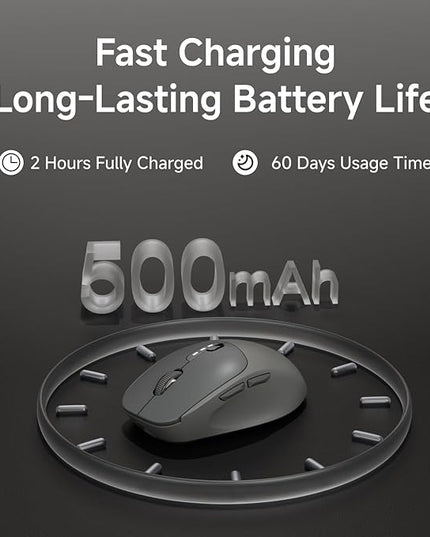 EWEADN Q5 Wireless Mouse, Bluetooth & 2.4G Quiet Computer Mouses with 1600 DPI, Battery Level Display, Ergonomic Office Mouse,6 Button Portable Cute Cordless Mice for Laptop/PC/Mac- Black