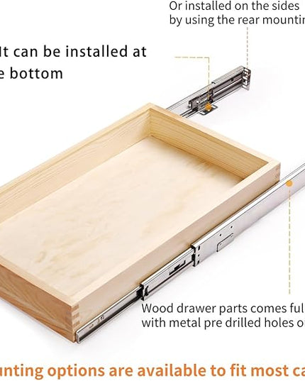 Mulush 23”W x 21”D x 3”H Soft Close Slide Out Wood Drawer Organizer for Kitchen, Bottom and Side Assembly (Cabinet Opening>23.5 inches for Bottom Assembly, Opening= 23 inches for Side Assembly)