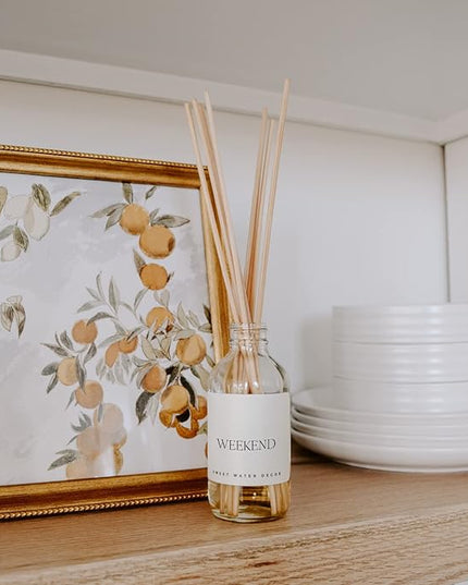 Sweet Water Decor Weekend Reed Diffuser Set for Home - Sage, Orange, Amber, Tonka Bean Scented Reed Diffusers - Air Freshener Lasts 4+ Months, Made in The USA